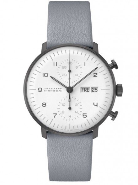027/4008.04 max bill Chronoscope Automatic Watch Grey Leather Strap