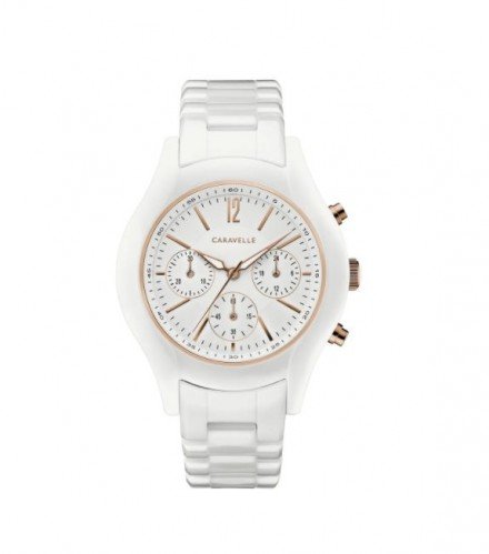 Caravelle Designed by Bulova Women's 45L174 White Ceramic Chrono Bracelet Watch