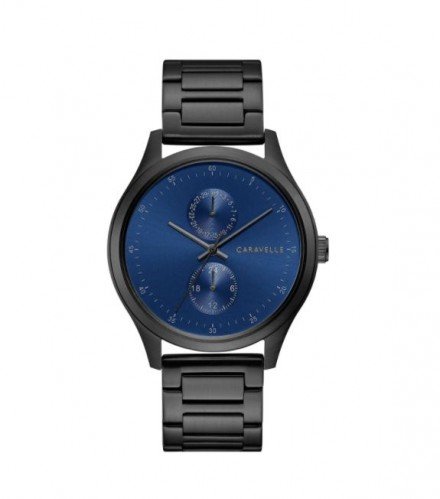 Caravelle by Bulova Mens 45C116 Black IP Stainless Multifunction Blue Dial Bracelet Watch