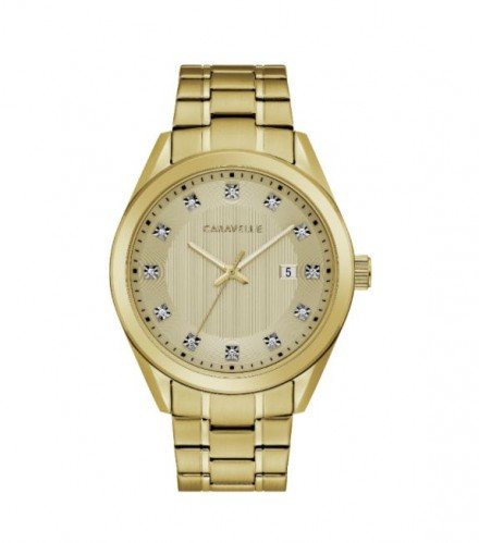 Caravelle by Bulova Mens 44B125 Gold-Tone Stainless Crystal Accent Bracelet Watch