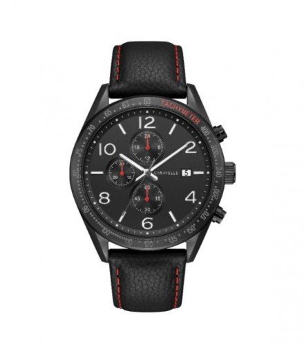 Caravelle by Bulova Mens 45B153 Black IP Stainless Chrono Black Leather Strap Watch