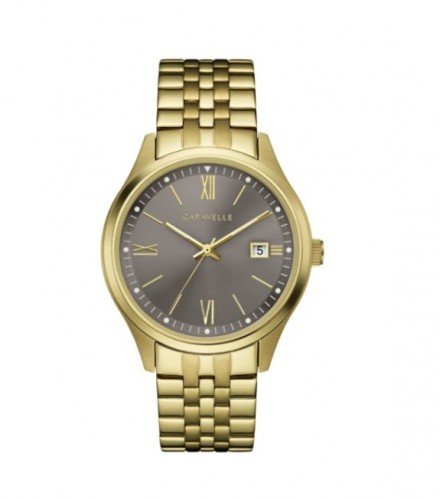 Caravelle Designed by Bulova Men's 44B122 Gold-Tone Stainless Grey Dial Braceclet Watch
