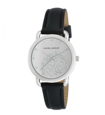 Laura Ashley Womens Silver Floral Mirror Dial Strap Watch