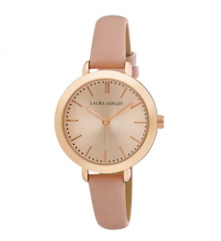 Laura Ashley Ladies Round Rose Gold Case with a Pink Strap Watch