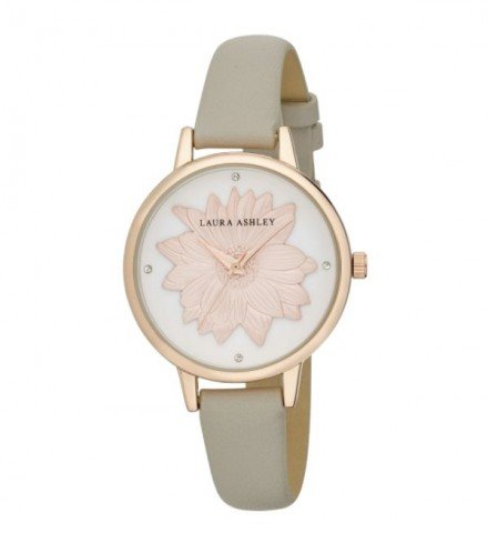 Laura Ashley Womens Rosegold Round "Flower" Dial Strap Watch