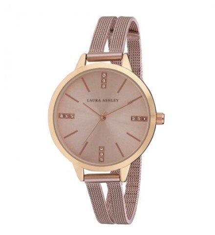 Laura Ashley Pink Split Mesh Band Sunray Dial Watch