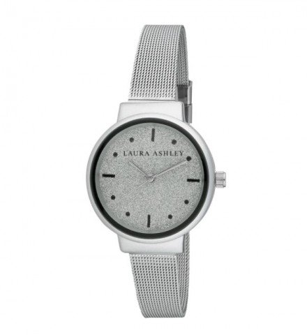 Laura Ashley Spray Silver Black Mesh Powered Glitz Dial Watch
