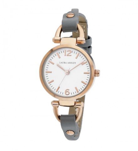 Laura Ashley Rosegold Ladies White Dial Analog Display Twisted Band Round Watch