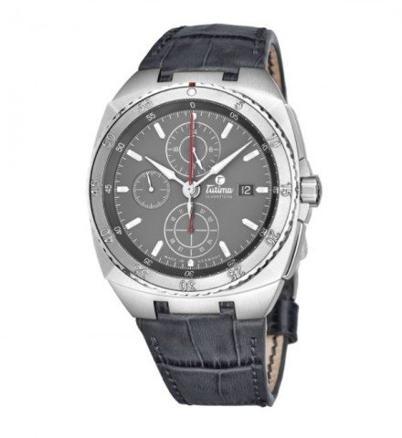 Tutima Men's 6422-22 'Saxon One' Grey Dial Grey Leather Strap Chronograph German Mechanical Automatic Watch