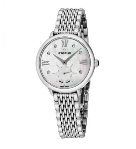 Eterna Women's 2801.41.66.1743 'Eternity' Mother of Pearl Diamond Dial Stainless Steel Small Seconds Quartz Watch