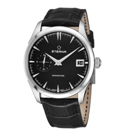 Eterna Men's 7682.41.40.1321 'Heritage' Black Dial Black Leather Strap Small Seconds Automatic Swiss Made Watch