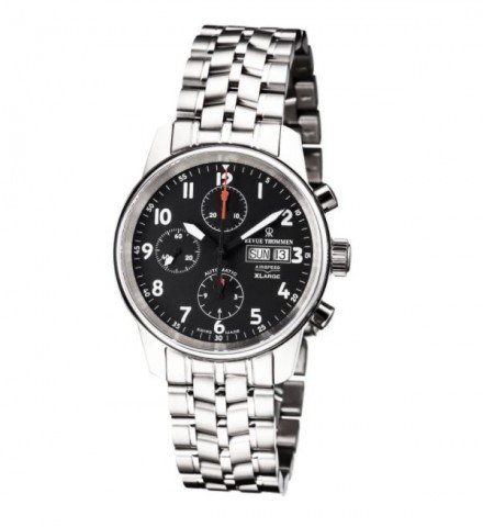 Revue Thommen 16051.6137 'Auto Chrono' Black Dial Stainless Steel Bracelet Swiss Automatic Watch