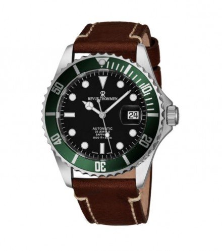 Revue Thommen Men's 17571.2534 'Diver' Black Dial Light Brown Leather Strap Swiss Automatic Watch