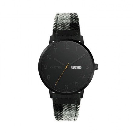 MORRIS 40MM GREY TARTAN LEATHER STRAP WATCH