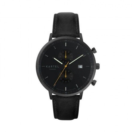 KNOYDART 43MM BLACK LEATHER STRAP WATCH
