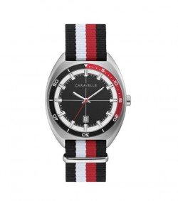 Caravelle by Bulova Mens 43B168 NATO Blk, Red, White Nylon Strap Watch