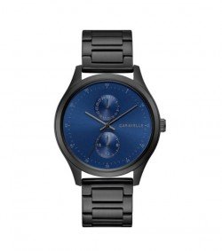 Caravelle by Bulova Mens 45C116 Black IP Stainless Multifunction Blue Dial Bracelet Watch