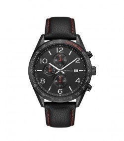 Caravelle by Bulova Mens 45B153 Black IP Stainless Chrono Black Leather Strap Watch