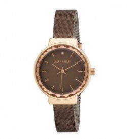 Laura Ashley Ladies LA31044BR Brown Facet Bezel Sunray Dial Mesh Watch