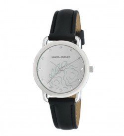 Laura Ashley Womens Silver Floral Mirror Dial Strap Watch
