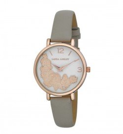 Laura Ashley Womens Rosegold Round Floral Bounty Strap Watch