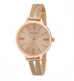 Laura Ashley Rose Gold Split Mesh Band Sunray Dial Watch