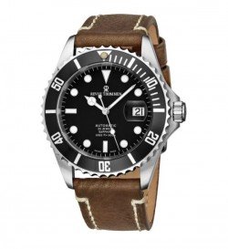 Revue Thommen Men's 17571.2537 'Diver' Black Dial Brown Suede Leather Strap Swiss Automatic Watch