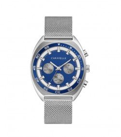 Caravelle by Bulova Mens 43K100 Stainless Chrono Blue Dial Interchangeable Bracelet Watch