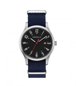 Caravelle Designed by Bulova Men's 43B160 Black Dial Interchangable Nylon Strap Watch