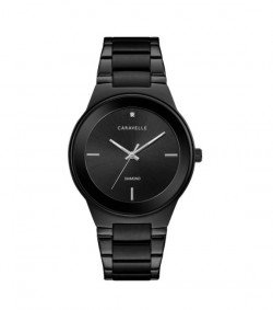 Caravelle Designed by Bulova Men's 45D108 Modern Diamond Accent Black Stainless Bracelet Watch