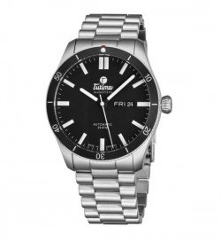 Tutima Men's 6101-02 'Grand Flieger' Black Dial Stainless Steel Date Day German Mechanical Automatic Watch