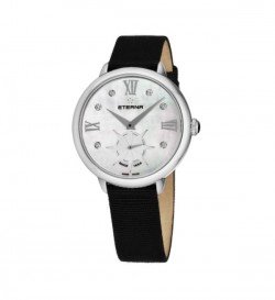 Eterna Women's 2801.41.66.1408 'Eternity' Mother of Pearl Diamond Dial Black Gros Grain Strap Small Seconds Quartz Watch