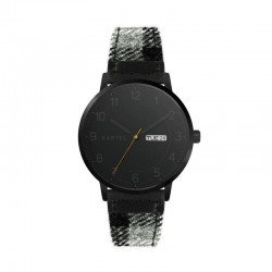 MORRIS 40MM GREY TARTAN LEATHER STRAP WATCH