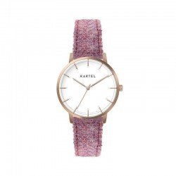 ISLA 34MM PINK TWEED LEATHER STRAP WATCH